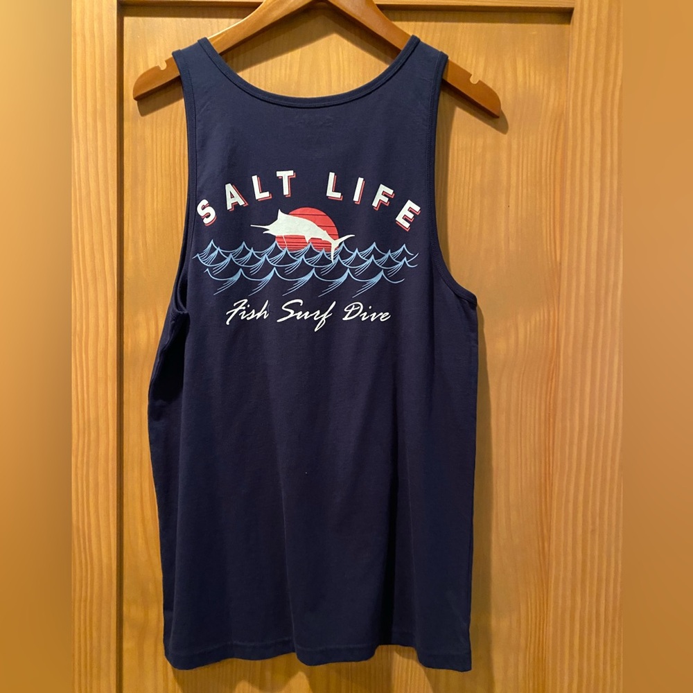 Salt Life Men’s Navy Fish Surf Dive Tank Top NWT Size S